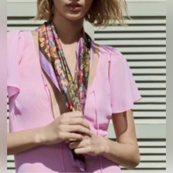 Zara Floral Satin Effect Scarf - Purple and Brown Floral - Picture 4 of 8